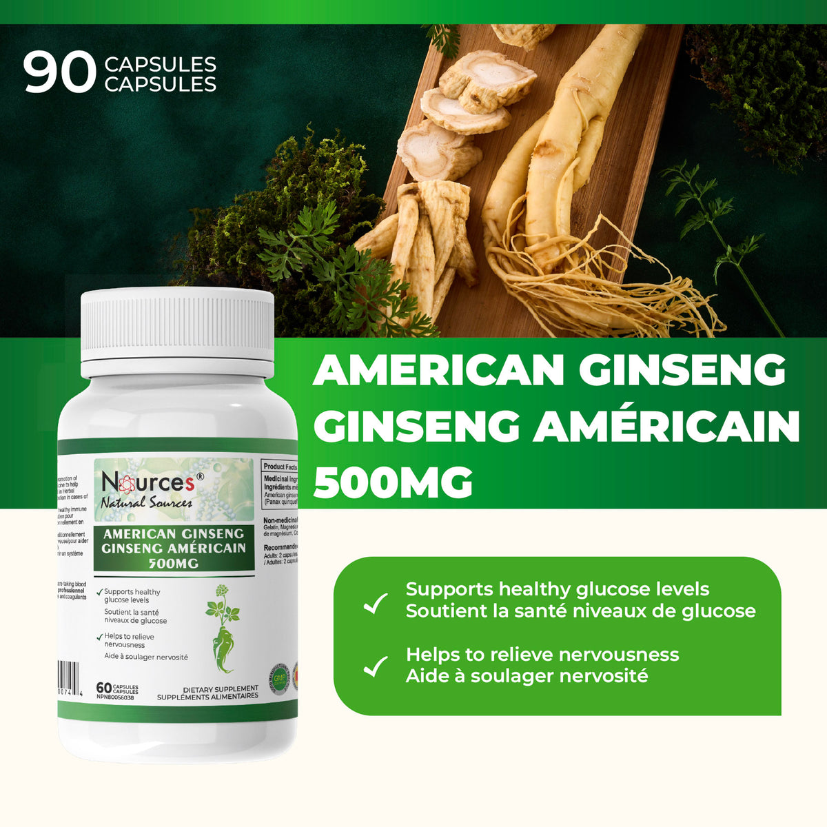 Nources American Ginseng 500 mg 60 Capsules