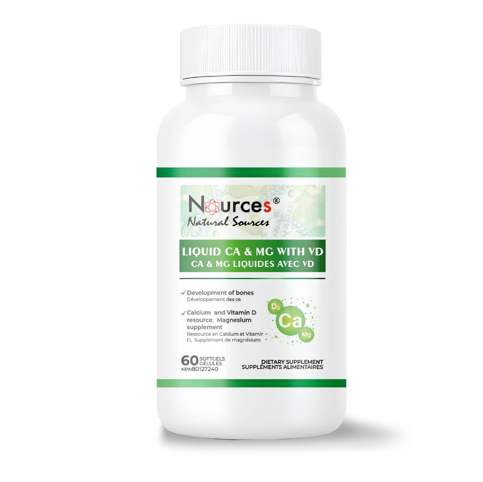 Nources Liquid Ca + Mg with VD 60 Softgels