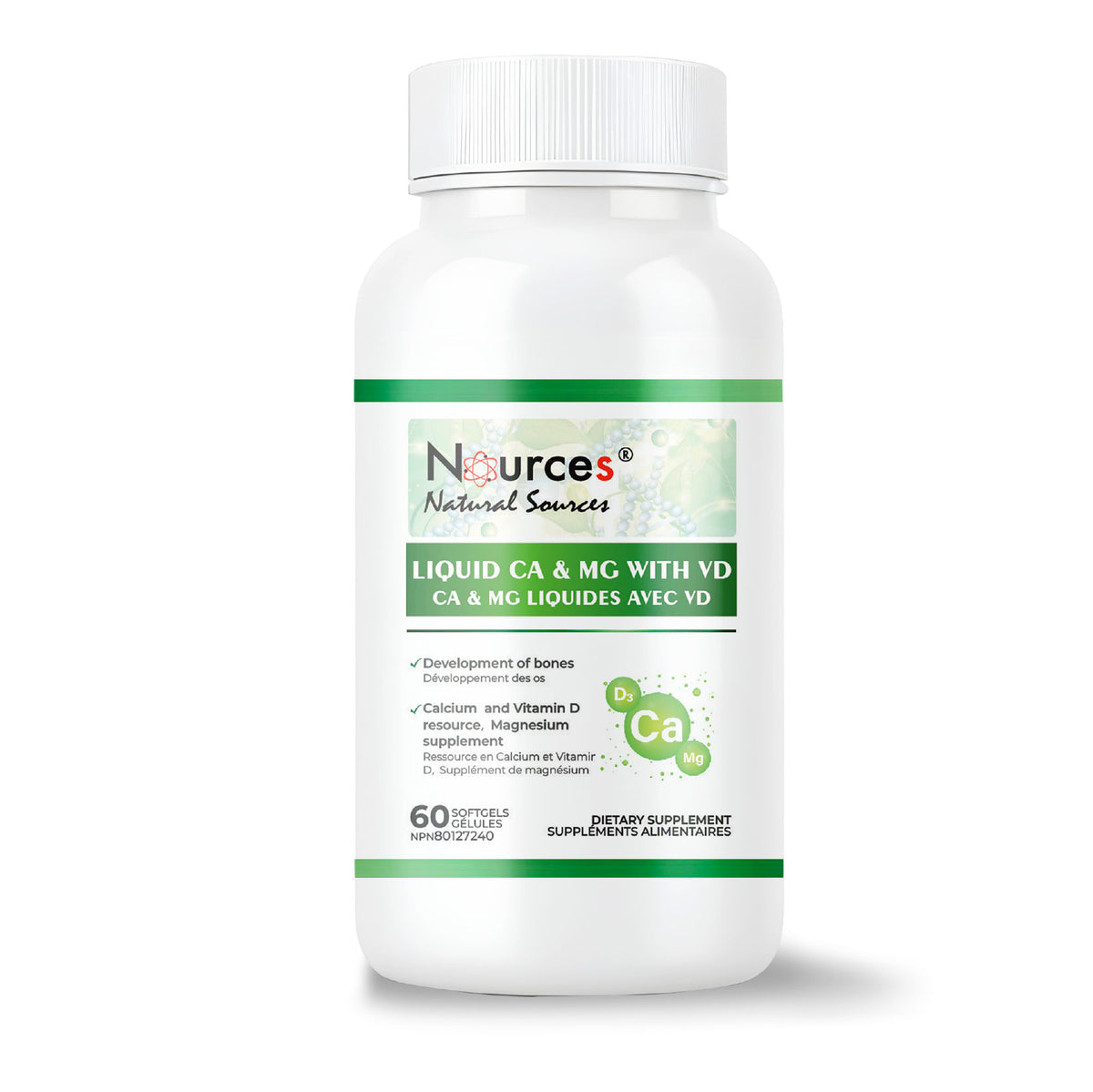 Nources Liquid Ca + Mg with VD 60 Softgels