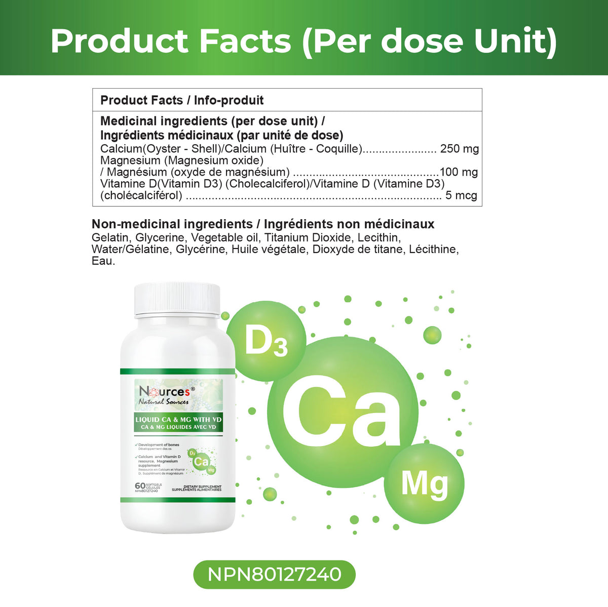Nources Liquid Ca + Mg with VD 60 Softgels