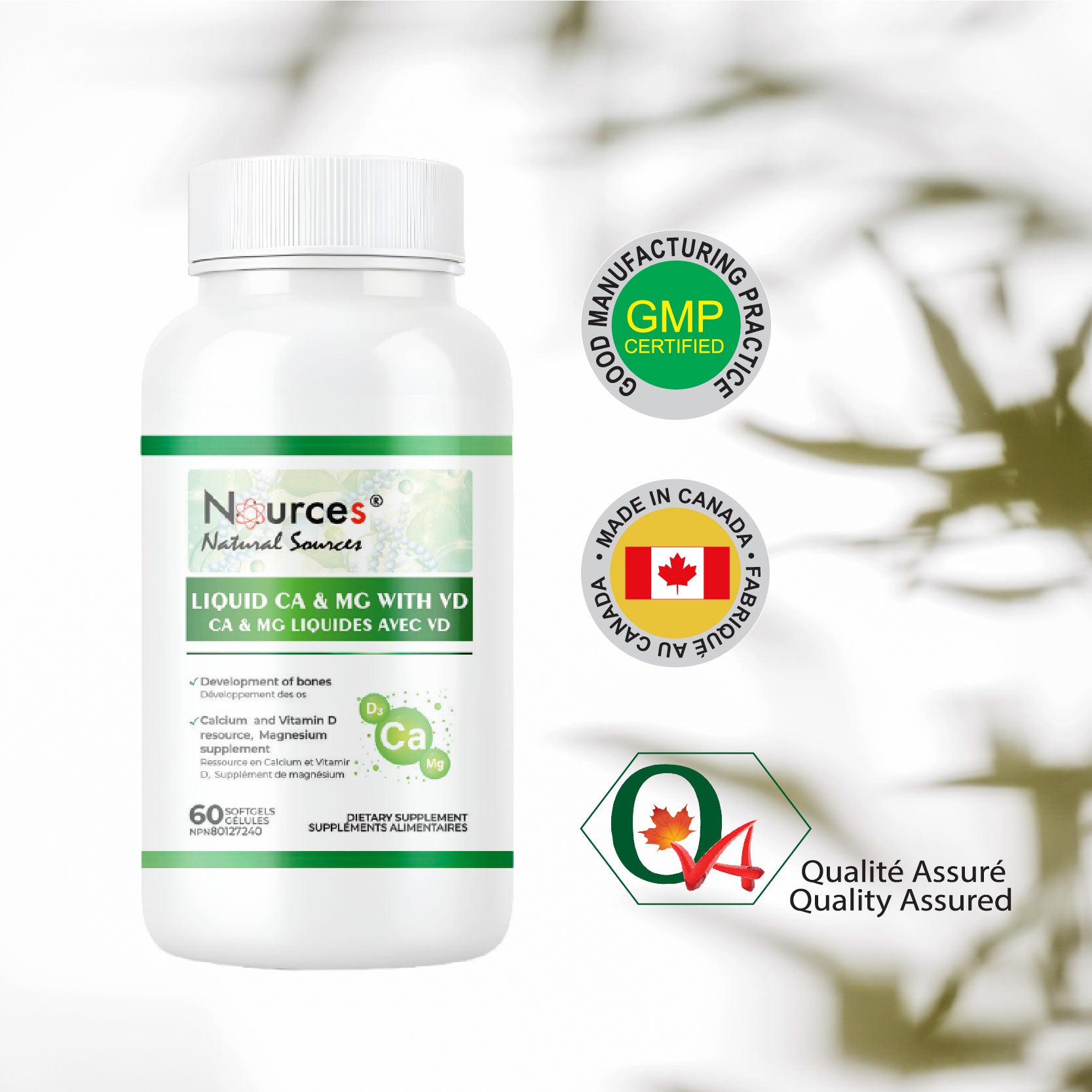 Nources Liquid Ca + Mg with VD 60 Softgels