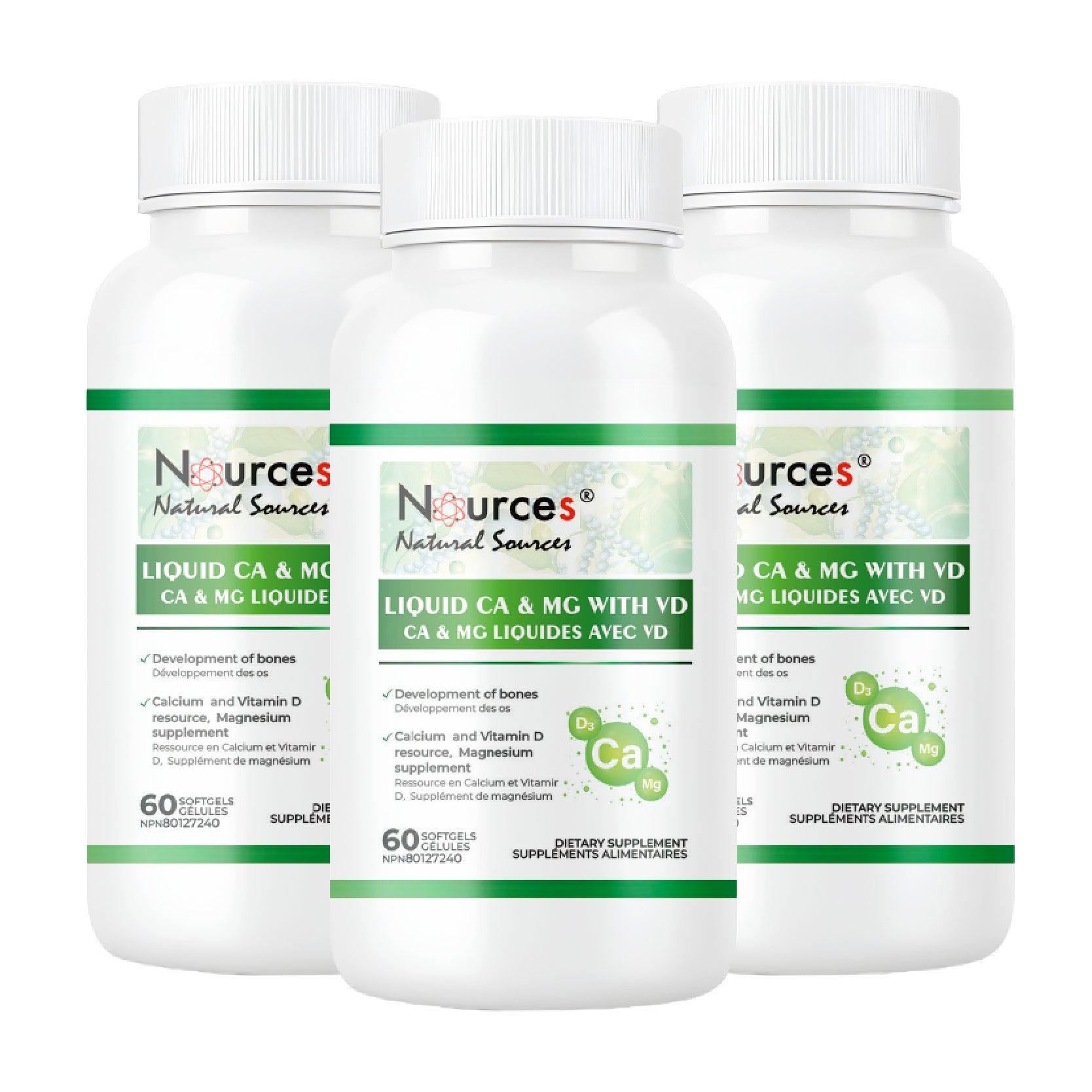 Nources Liquid Ca + Mg with VD 60 Softgels
